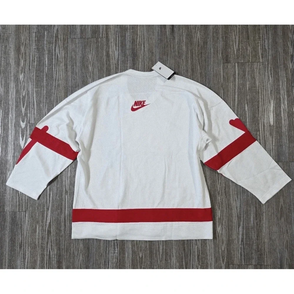 NEW NIKE Sportswear Club Hockey Oversized Men's White/Red  Jersey HV1137-100 XL